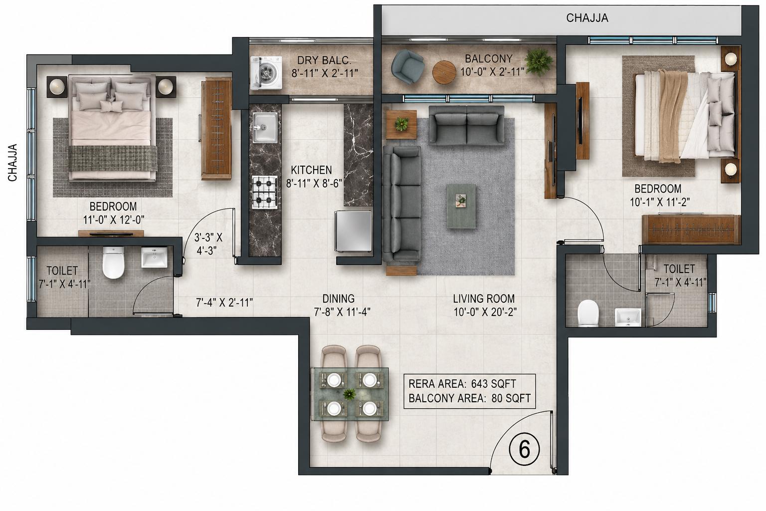 2 BHK Type3 floor plan