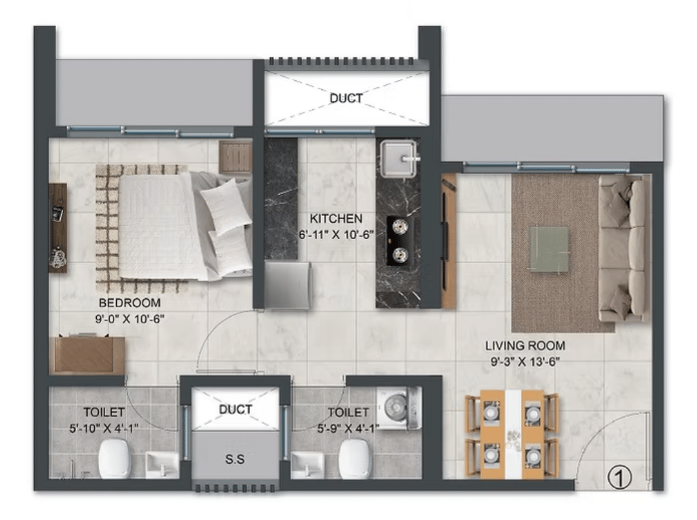 1 BHK floor plan