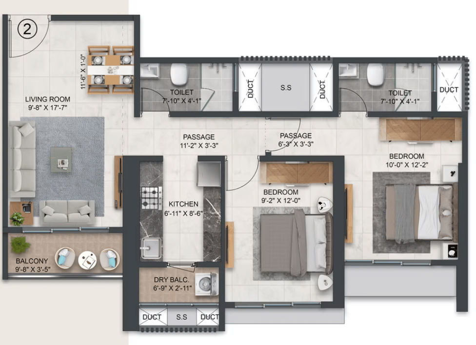 2 BHK Type2 floor plan