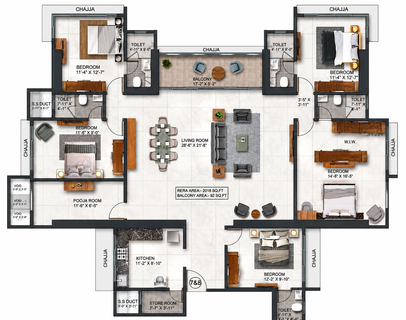 5 BHK (Jodi) floor plan