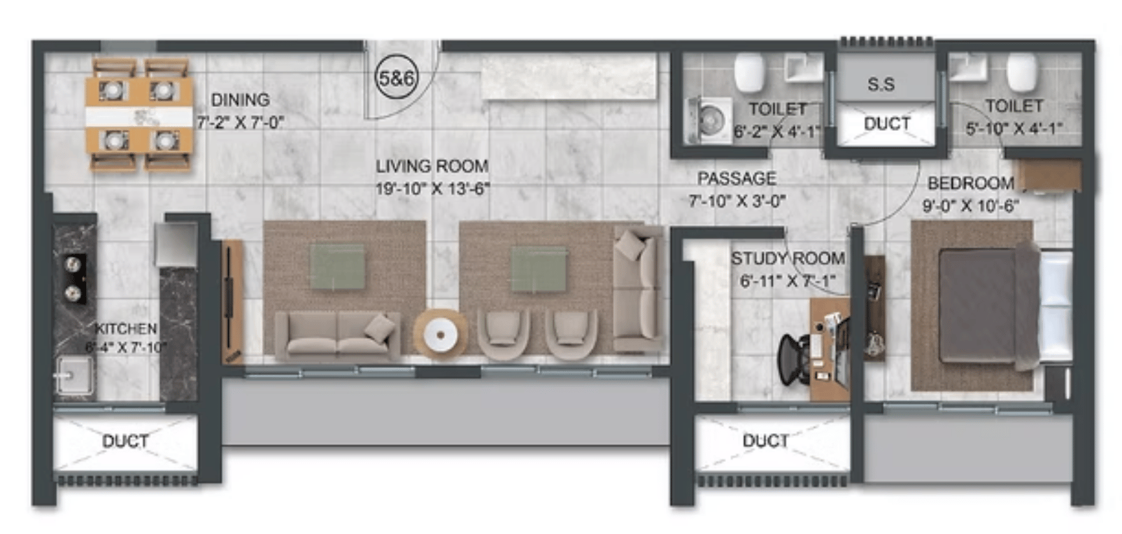 1.5 BHK floor plan