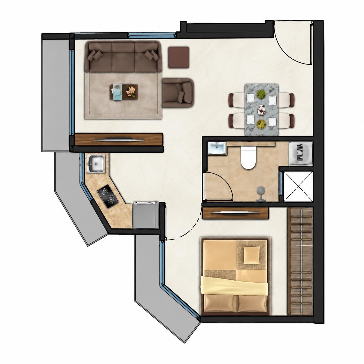1 BHK Type1 floor plan