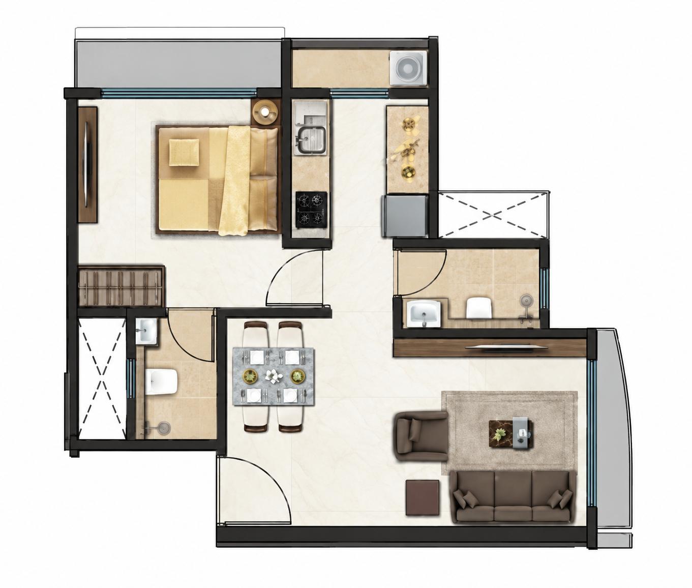 1 BHK Type2 floor plan