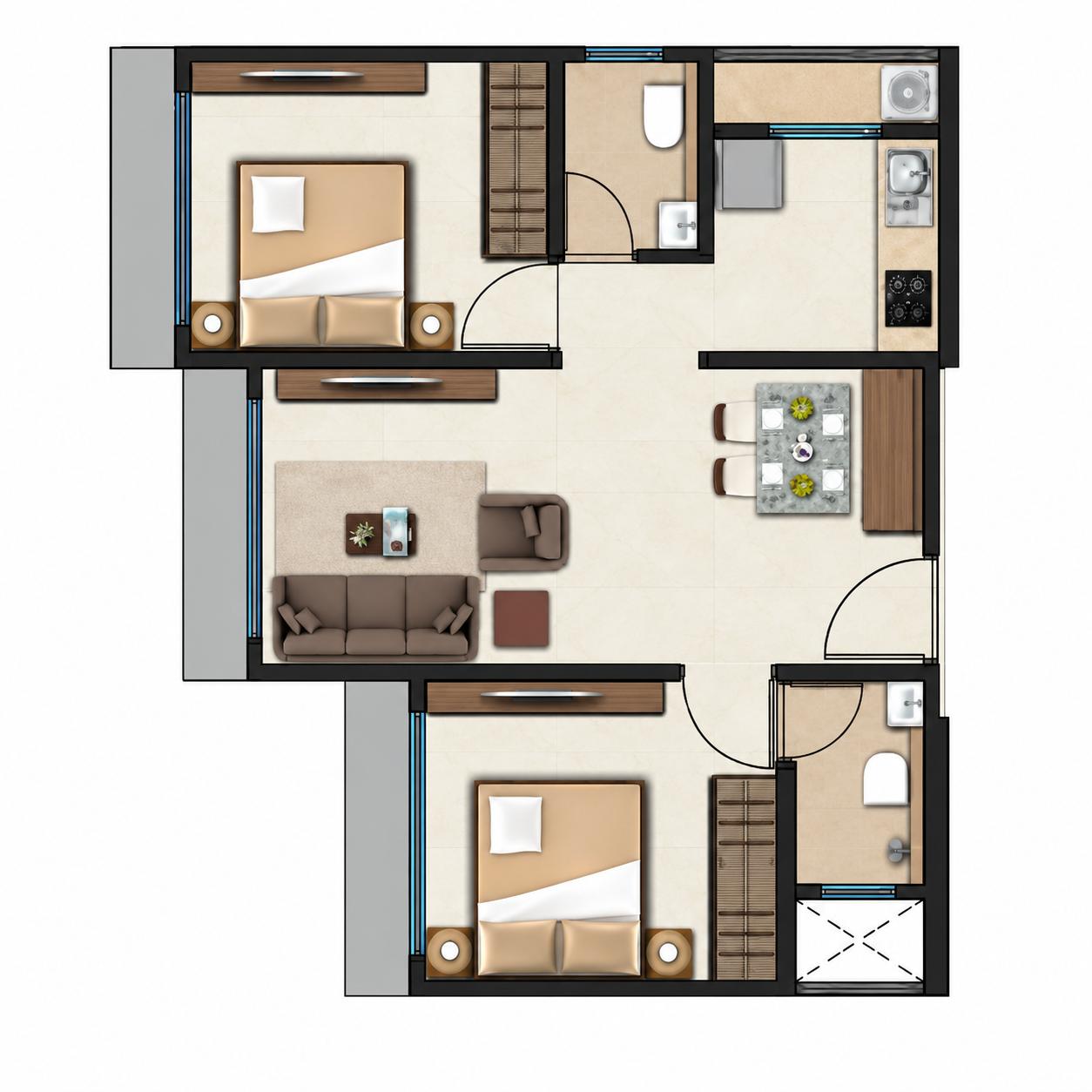 2 BHK Type1 floor plan