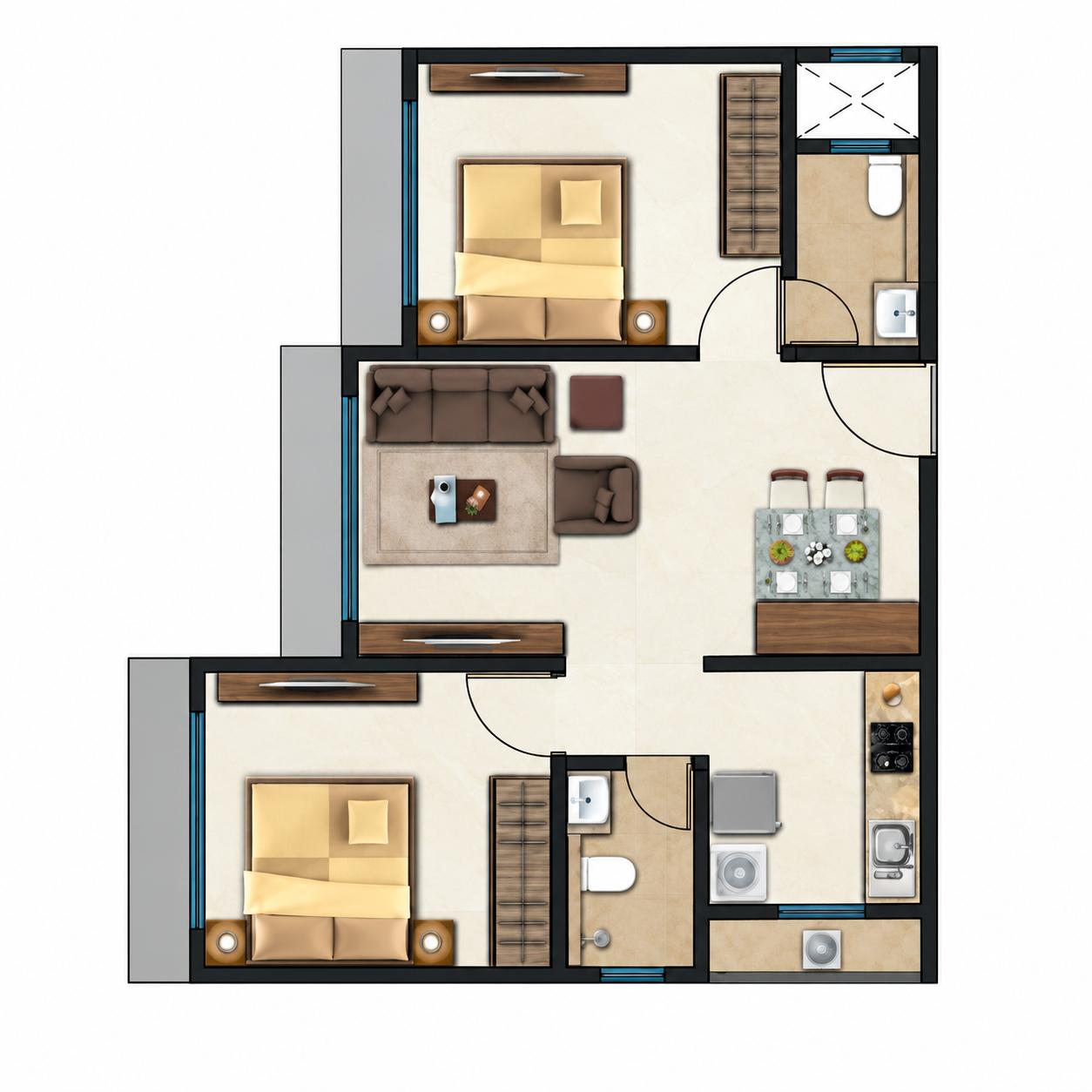 2 BHK Type2 floor plan