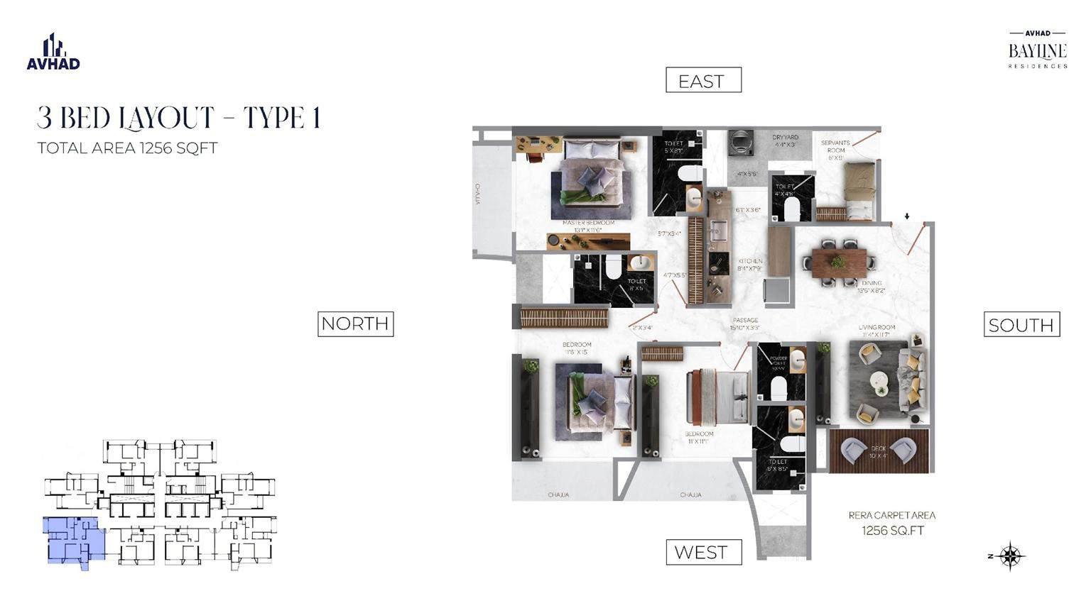 3BHK floor plan