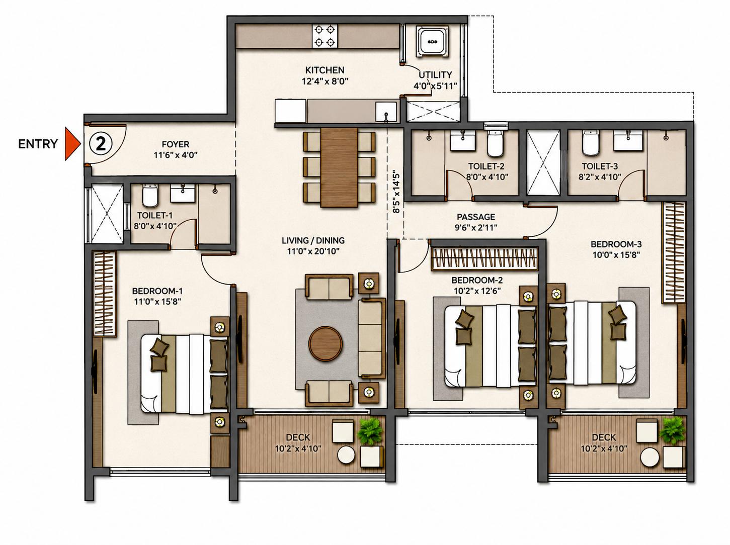 3BHK Royal 8A floor plan