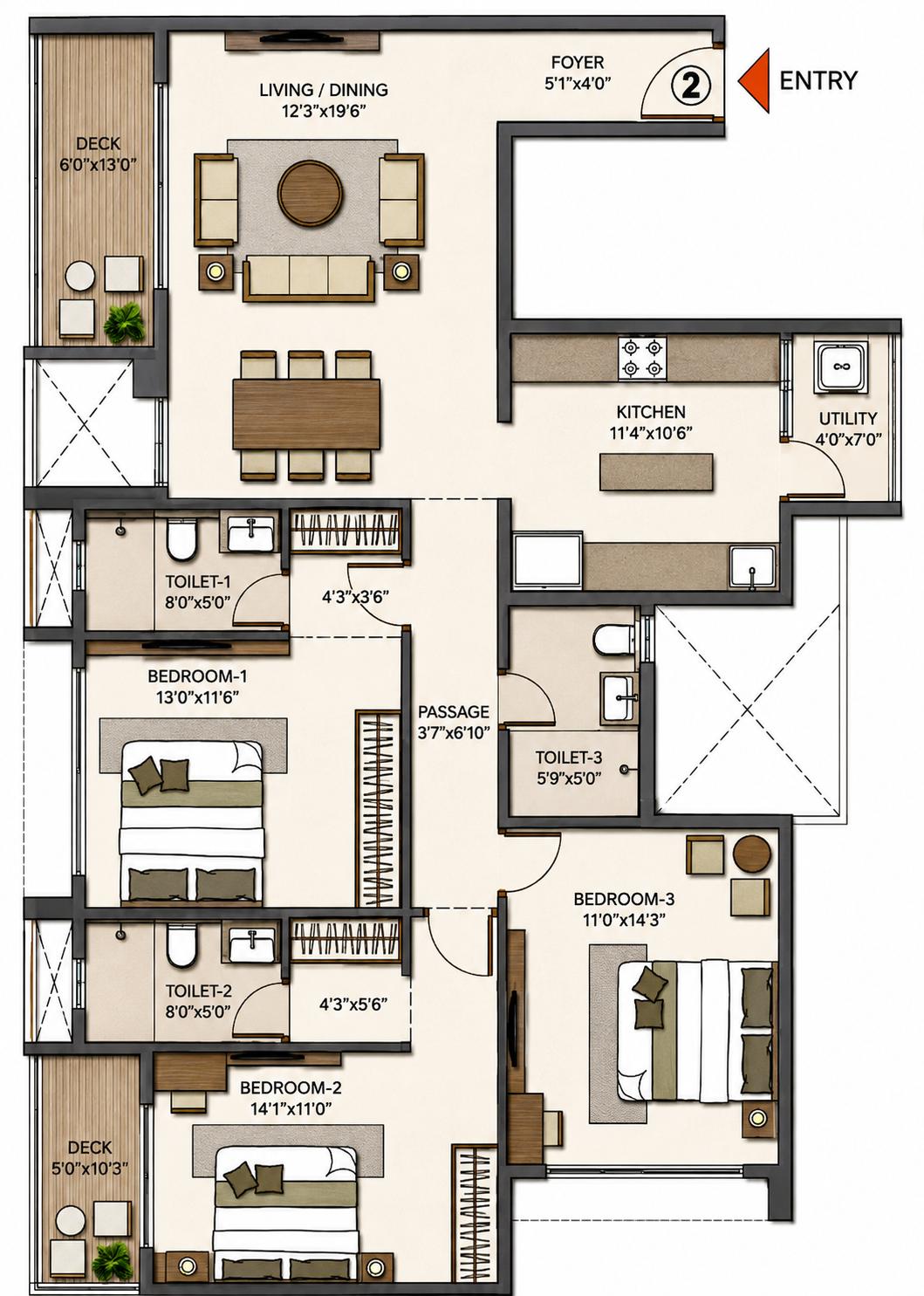 3BHK Siganture T1 floor plan