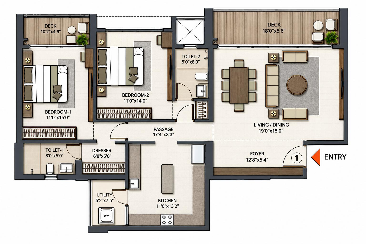 2BHK Signature T6 floor plan
