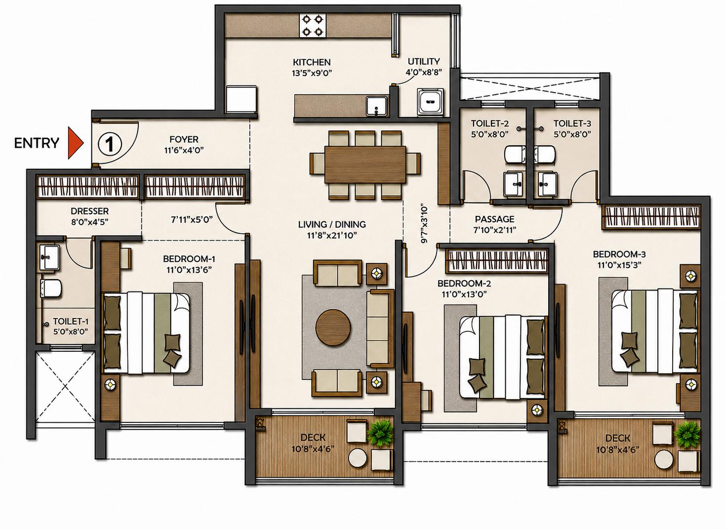 3BHK Signature T4 floor plan