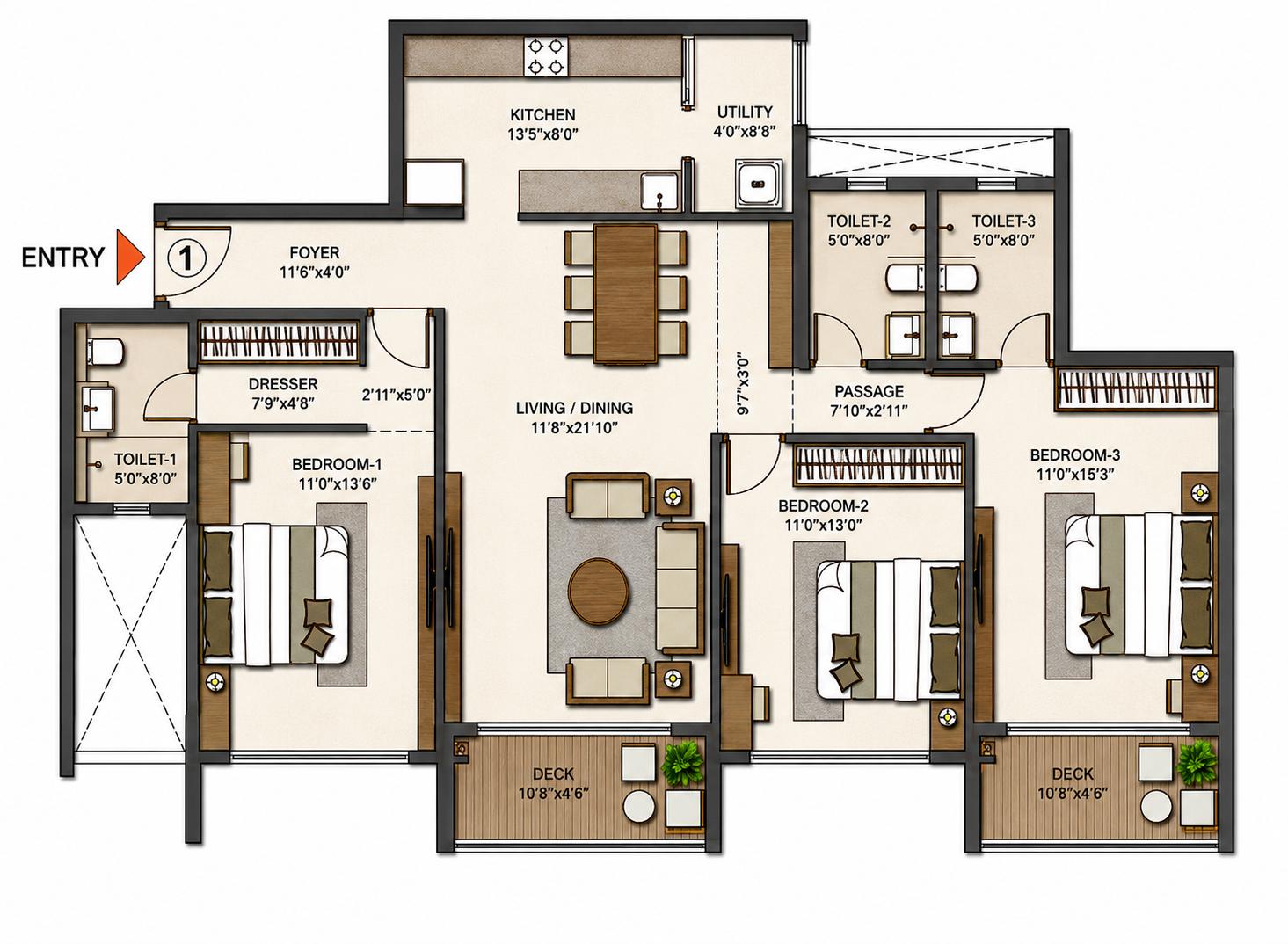 3BHK Signature T4 floor plan