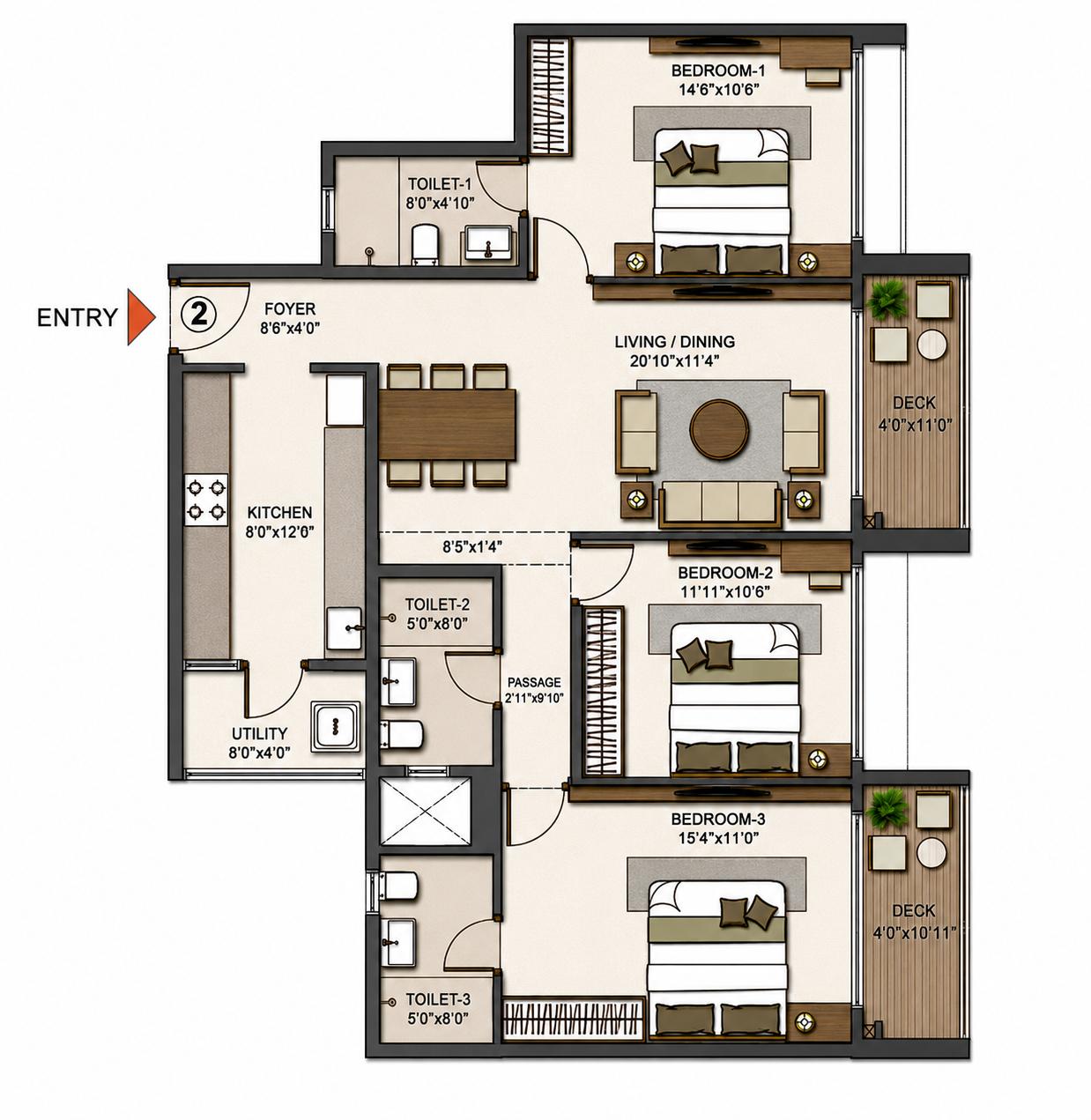 3BHK Royal T6 floor plan