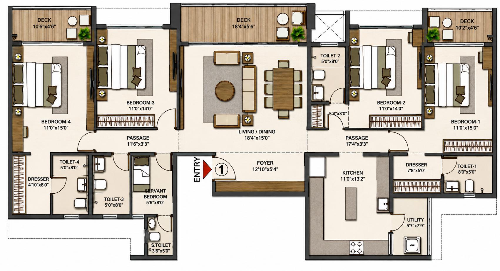 4BHK Regal T2 floor plan