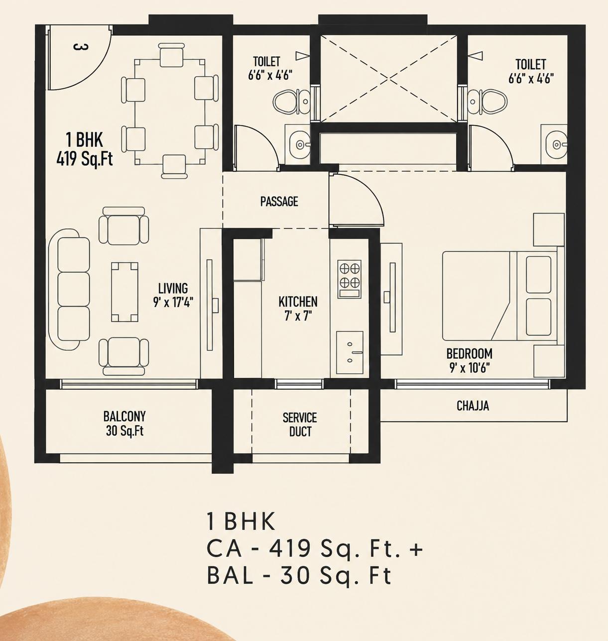 1 BHK floor plan