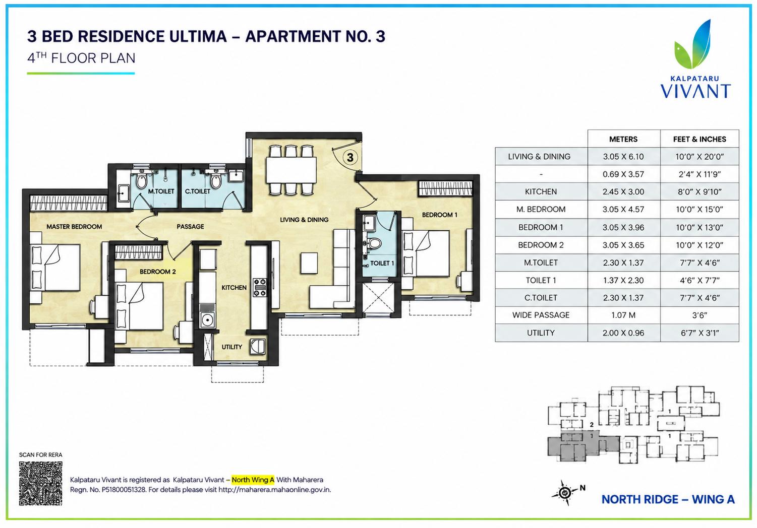 3BHK Grand floor plan
