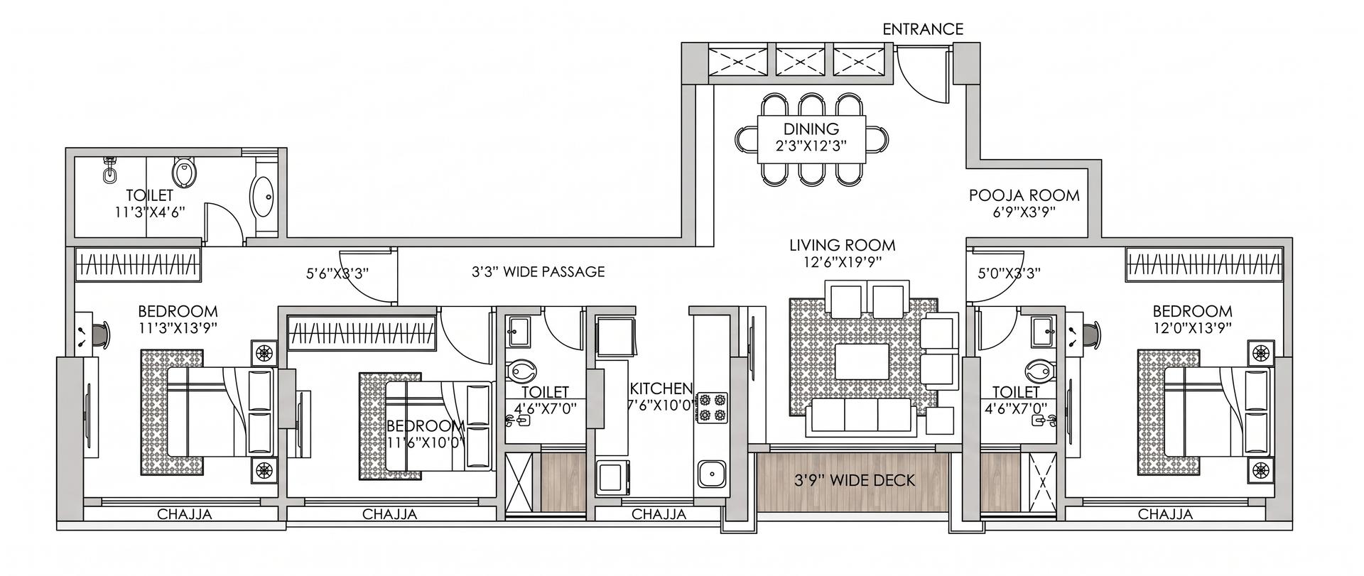 3 BHK Type1 floor plan
