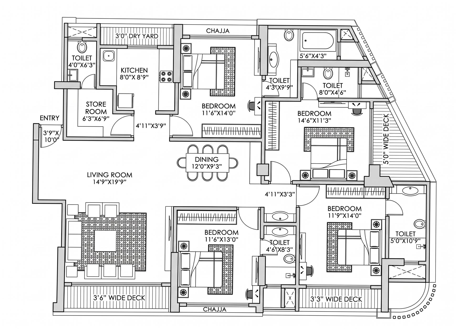 4 BHK floor plan