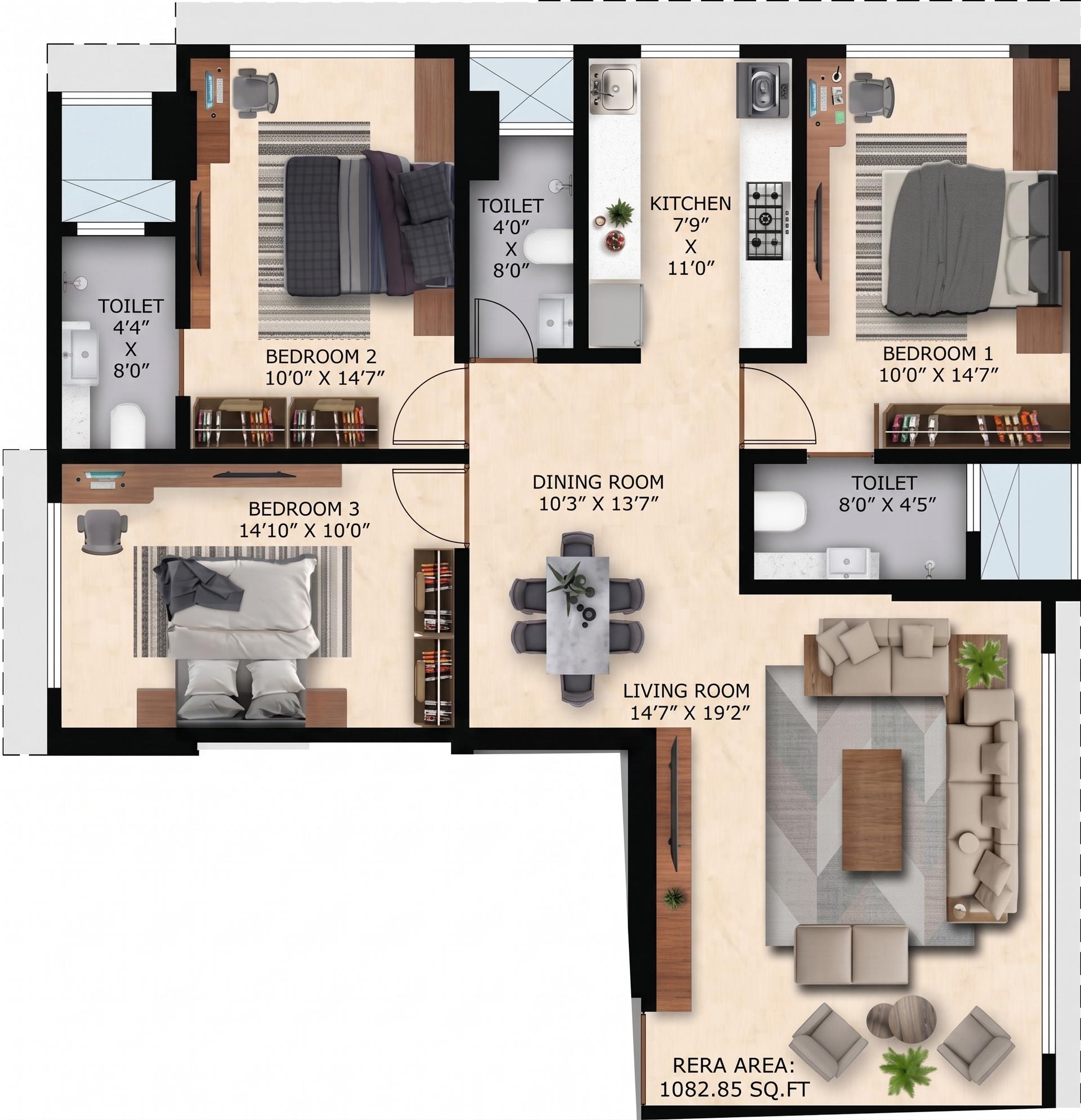 3BHK Premium floor plan