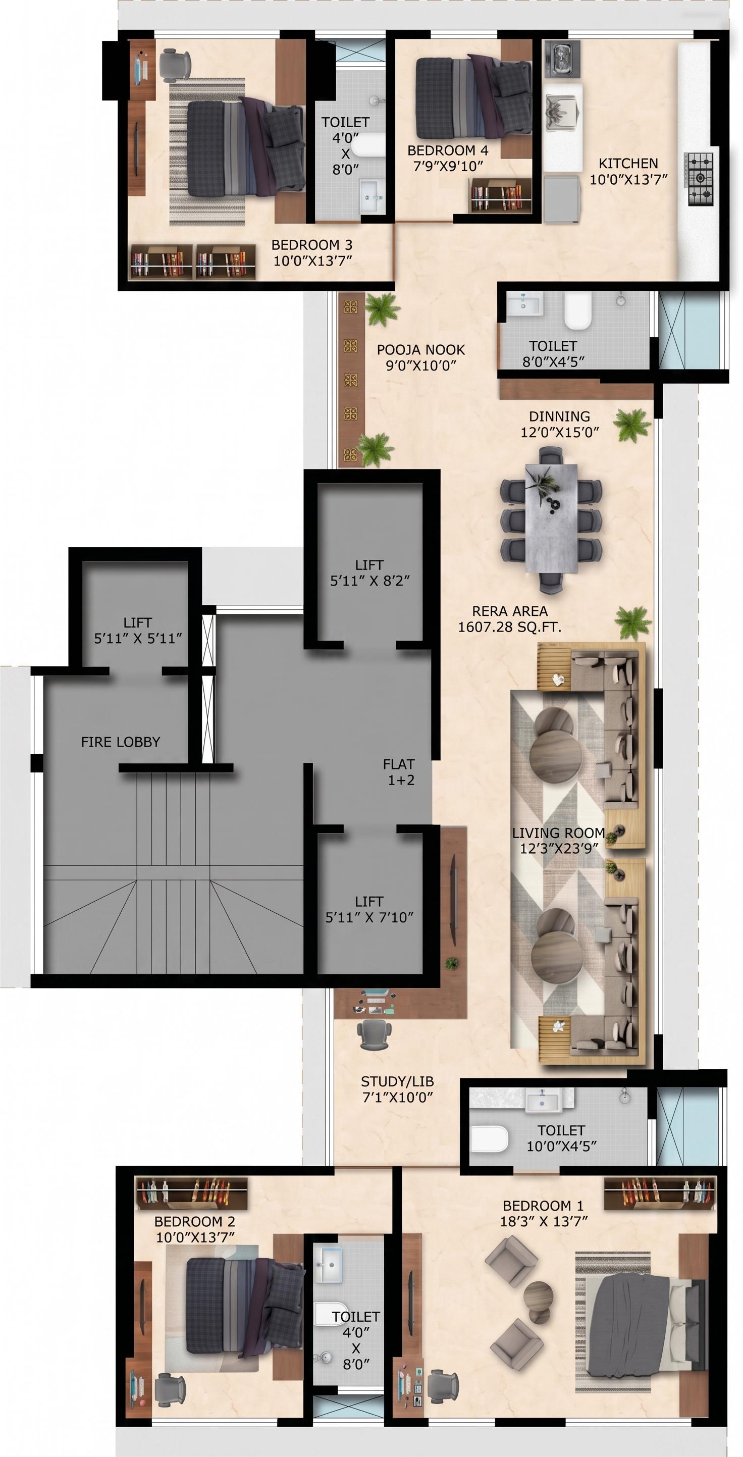 4BHK floor plan