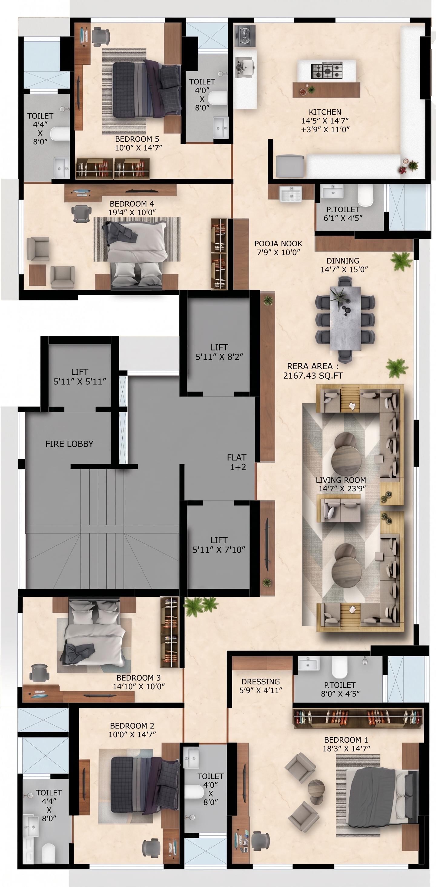 5BHK floor plan