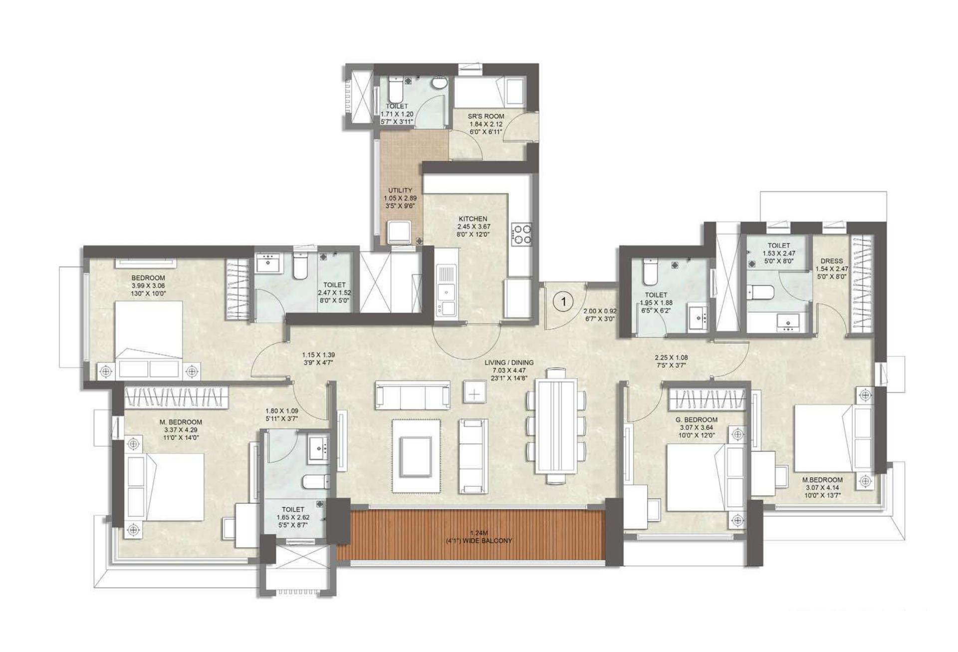 4.5 BHK (Tower B) floor plan