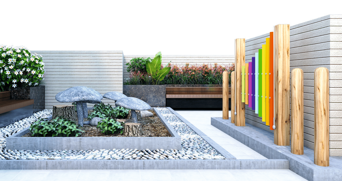 Landscaped gardens at Vaibhav Vista, Andheri West