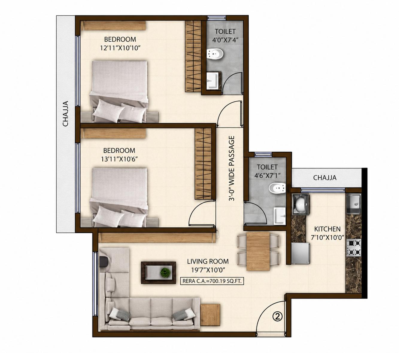 2 BHK floor plan