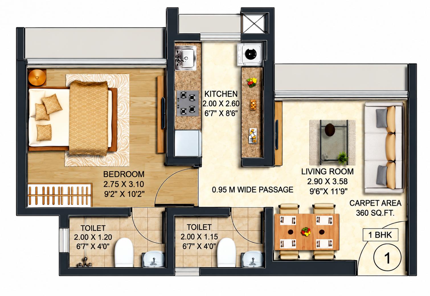 1BHK floor plan
