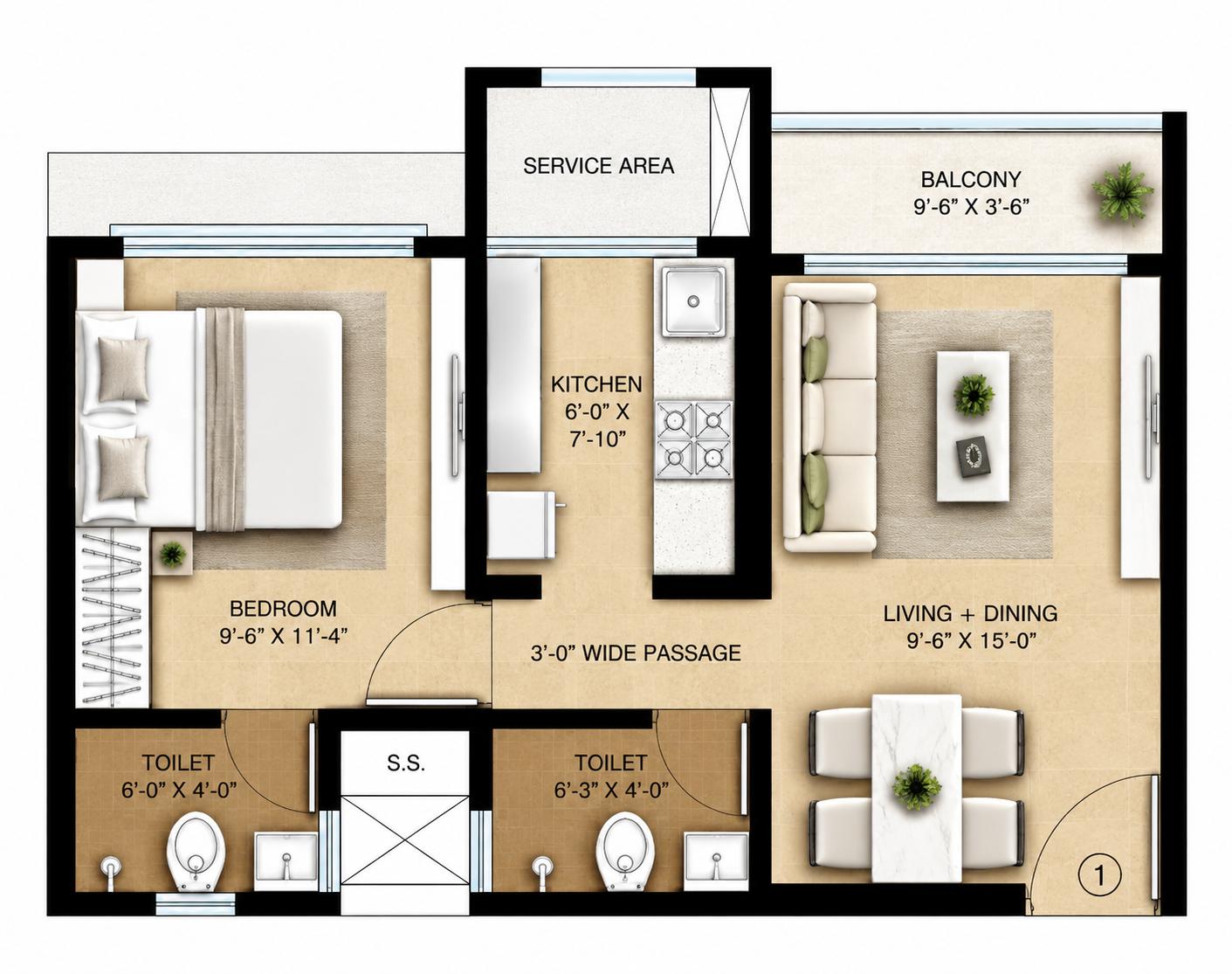 1BHK floor plan