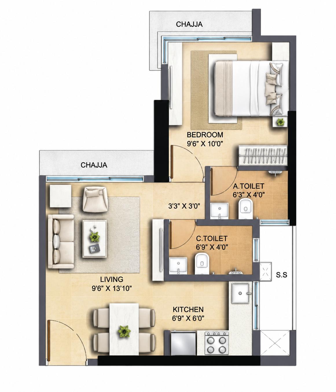 1BHK floor plan