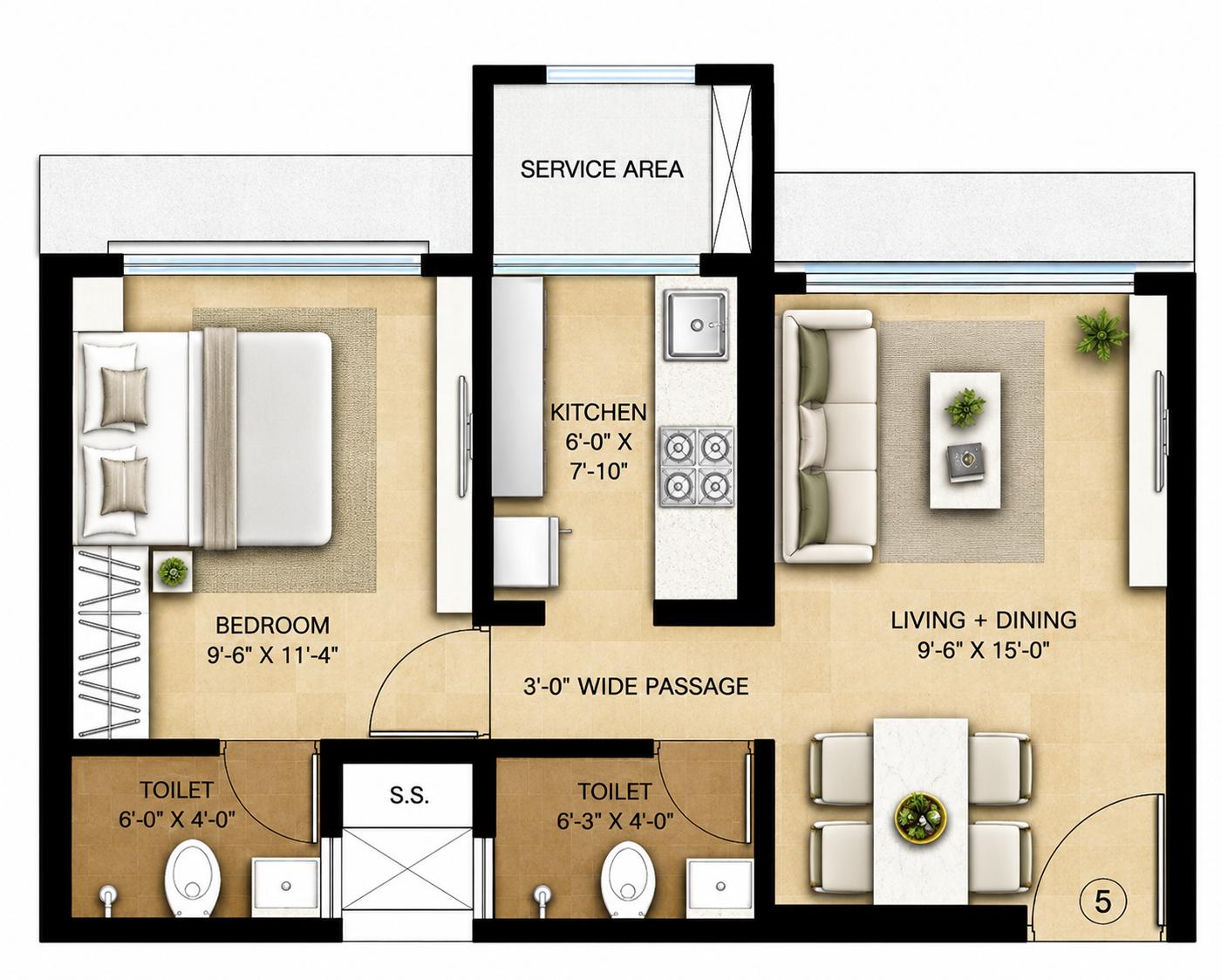 1BHK floor plan