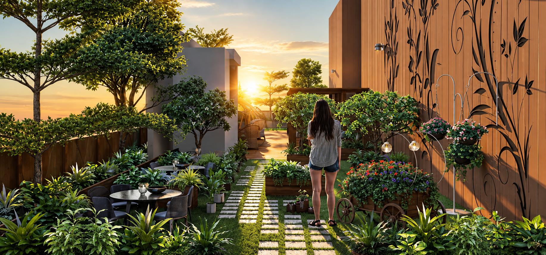 Landscaped gardens at Paradigm 71 Midtown, Chembur