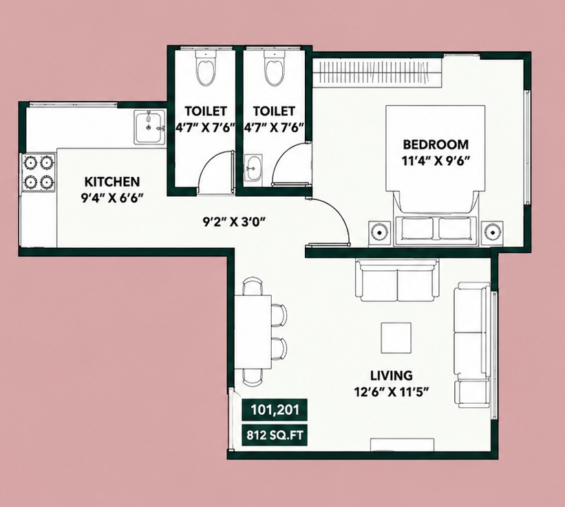 1BHK floor plan