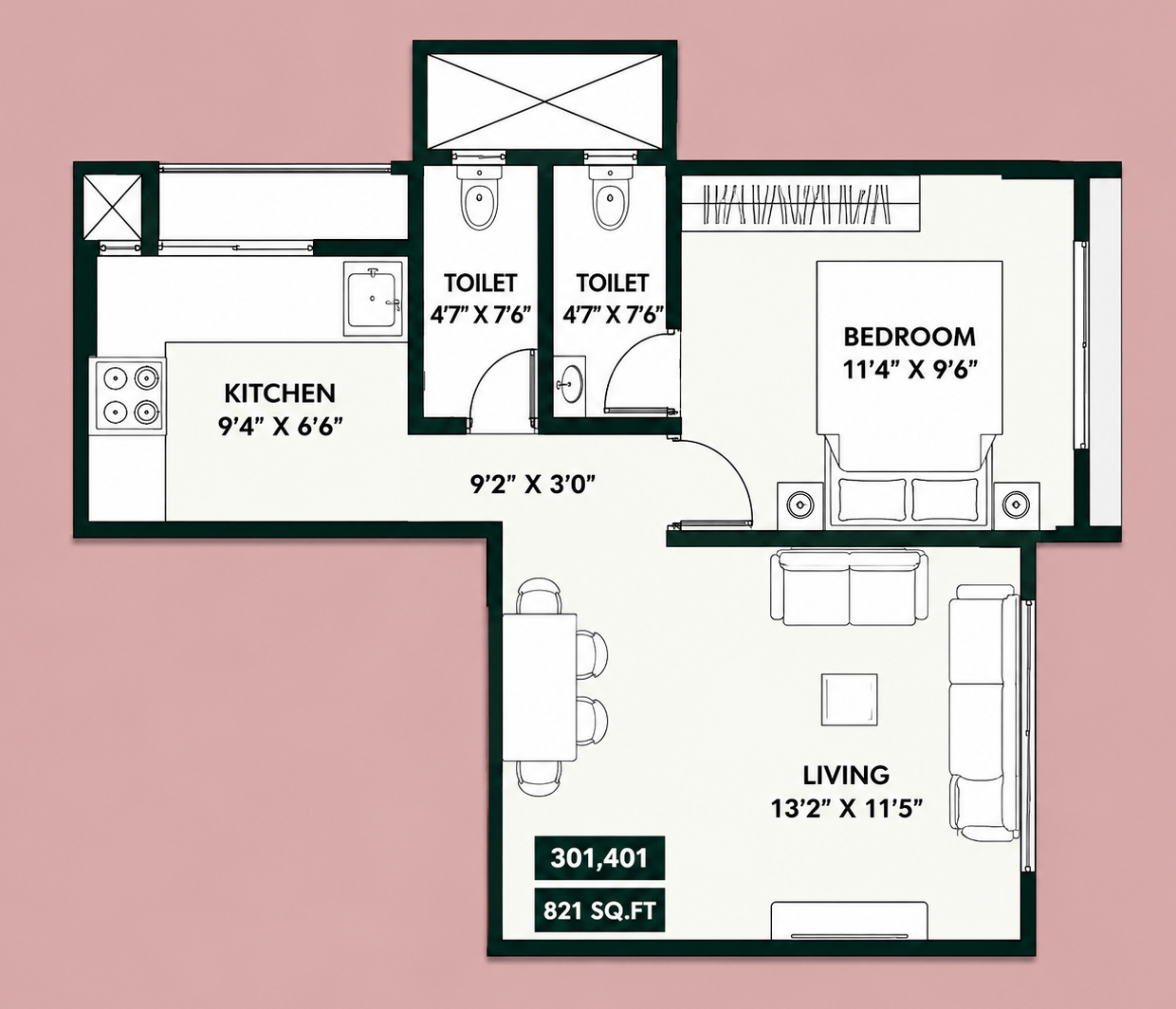1BHK Luxury floor plan
