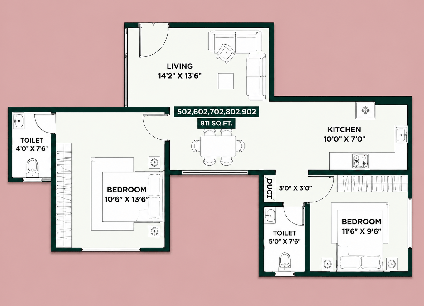 2BHK floor plan