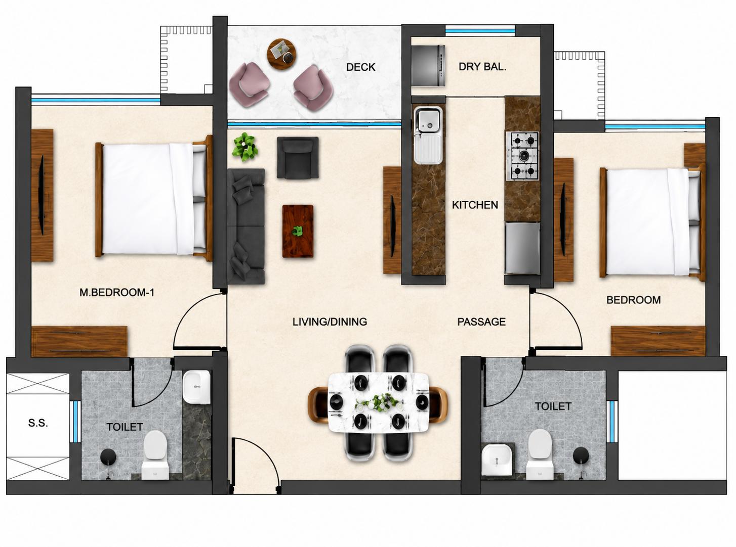 2BHK floor plan