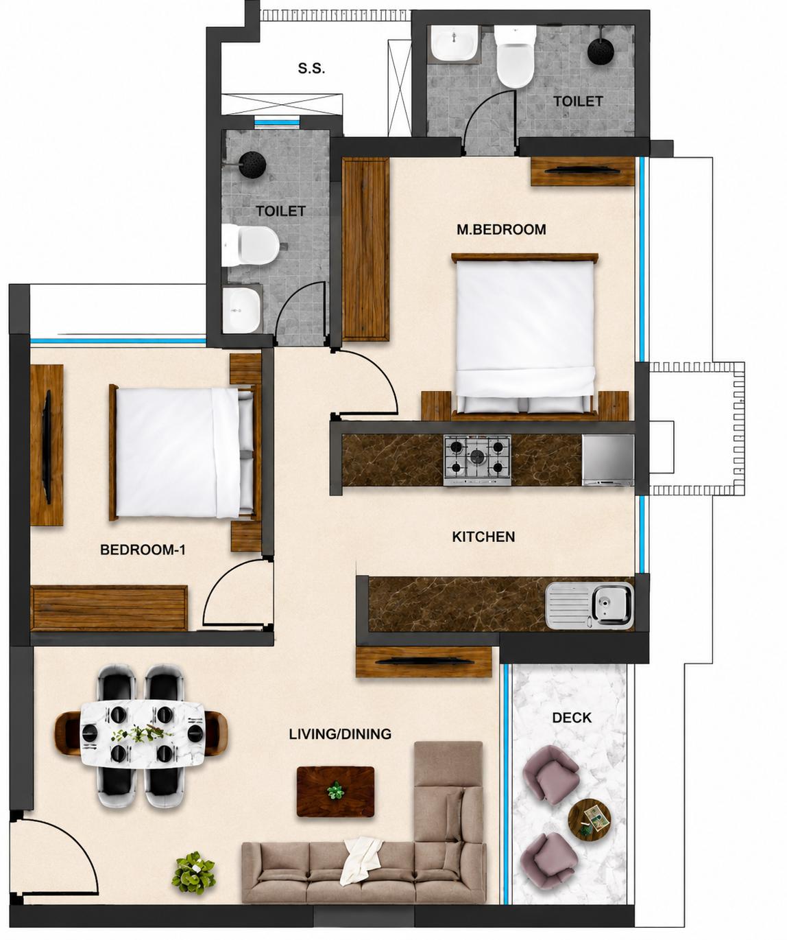 2BHK Elite floor plan