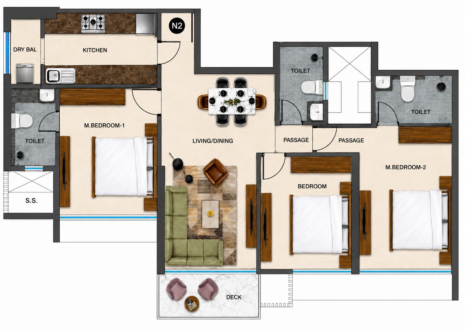 3BHK floor plan
