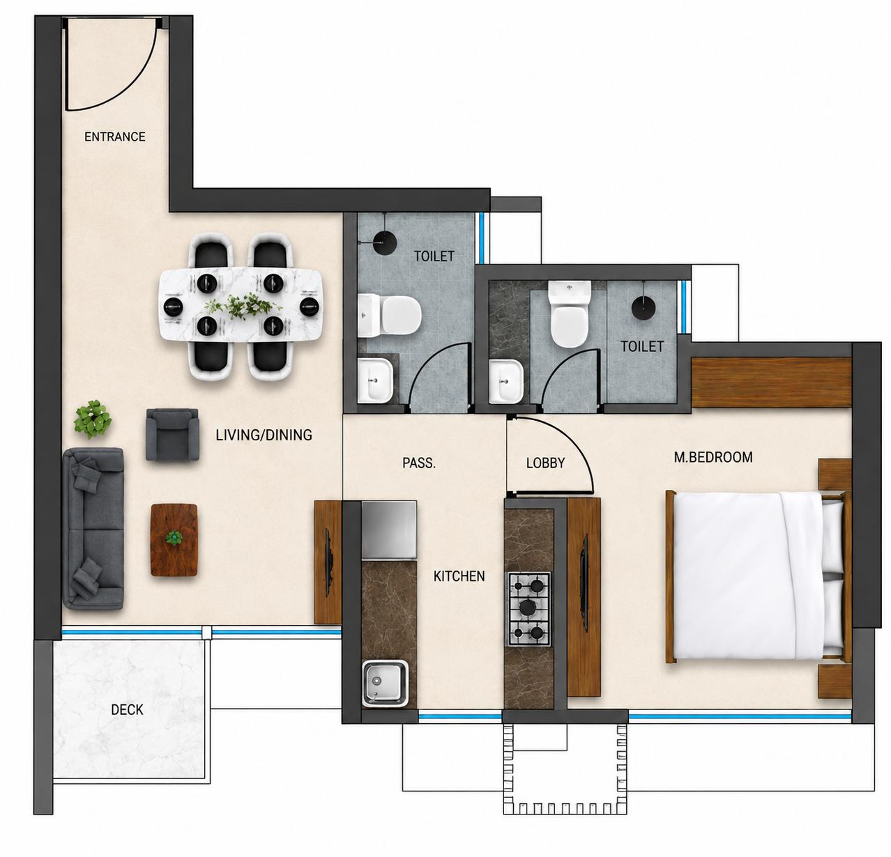 1BHK Luxury floor plan