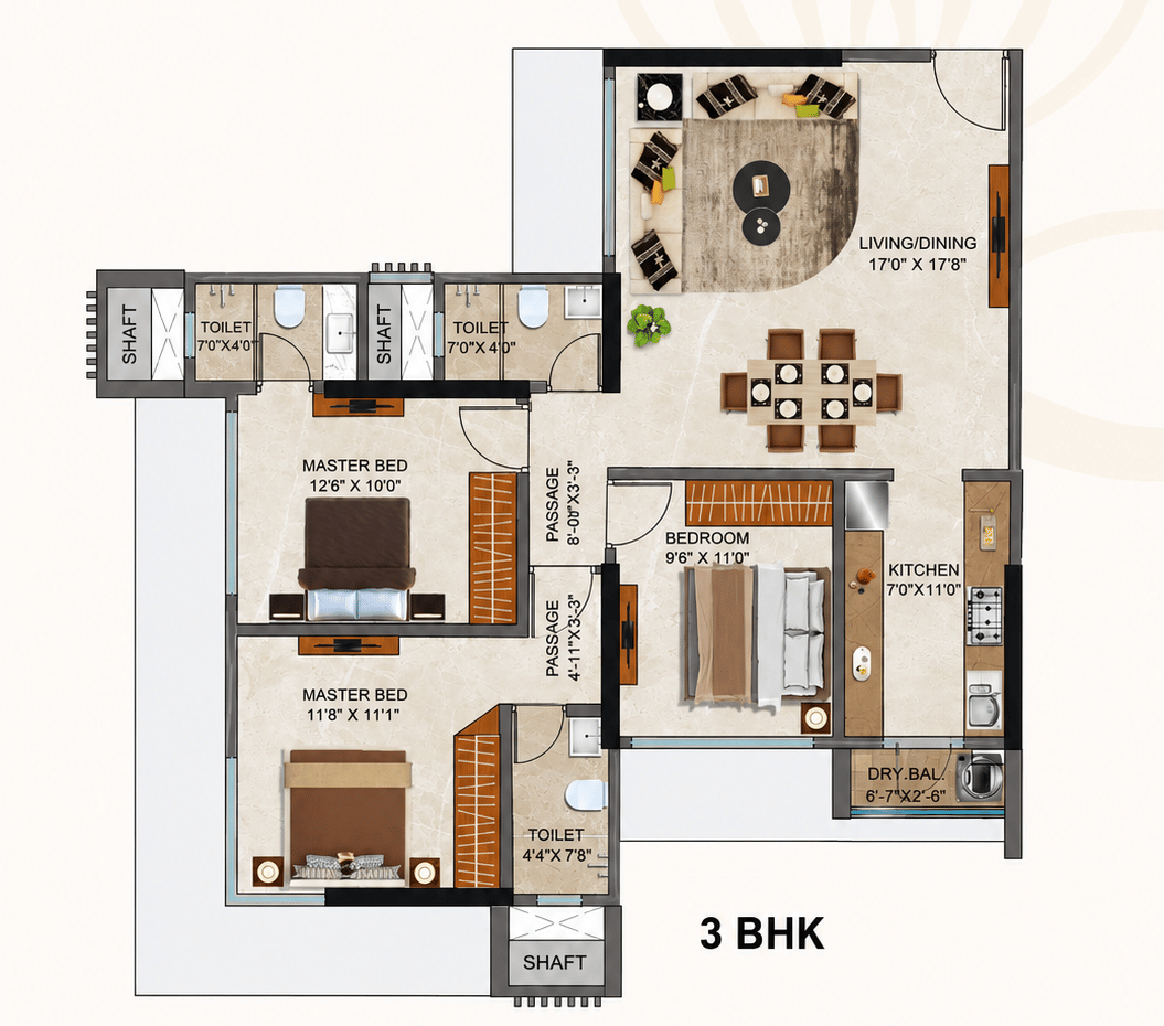 3BHK floor plan