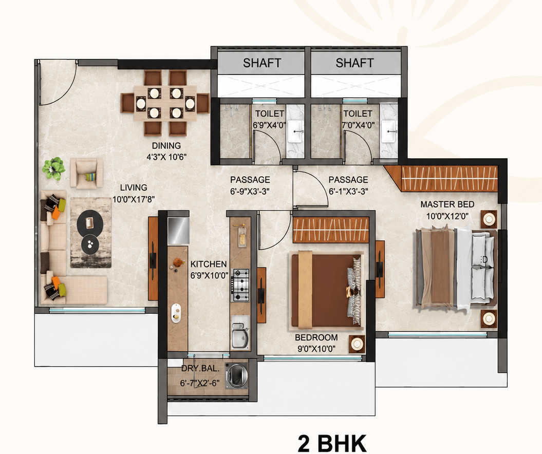 2BHK floor plan