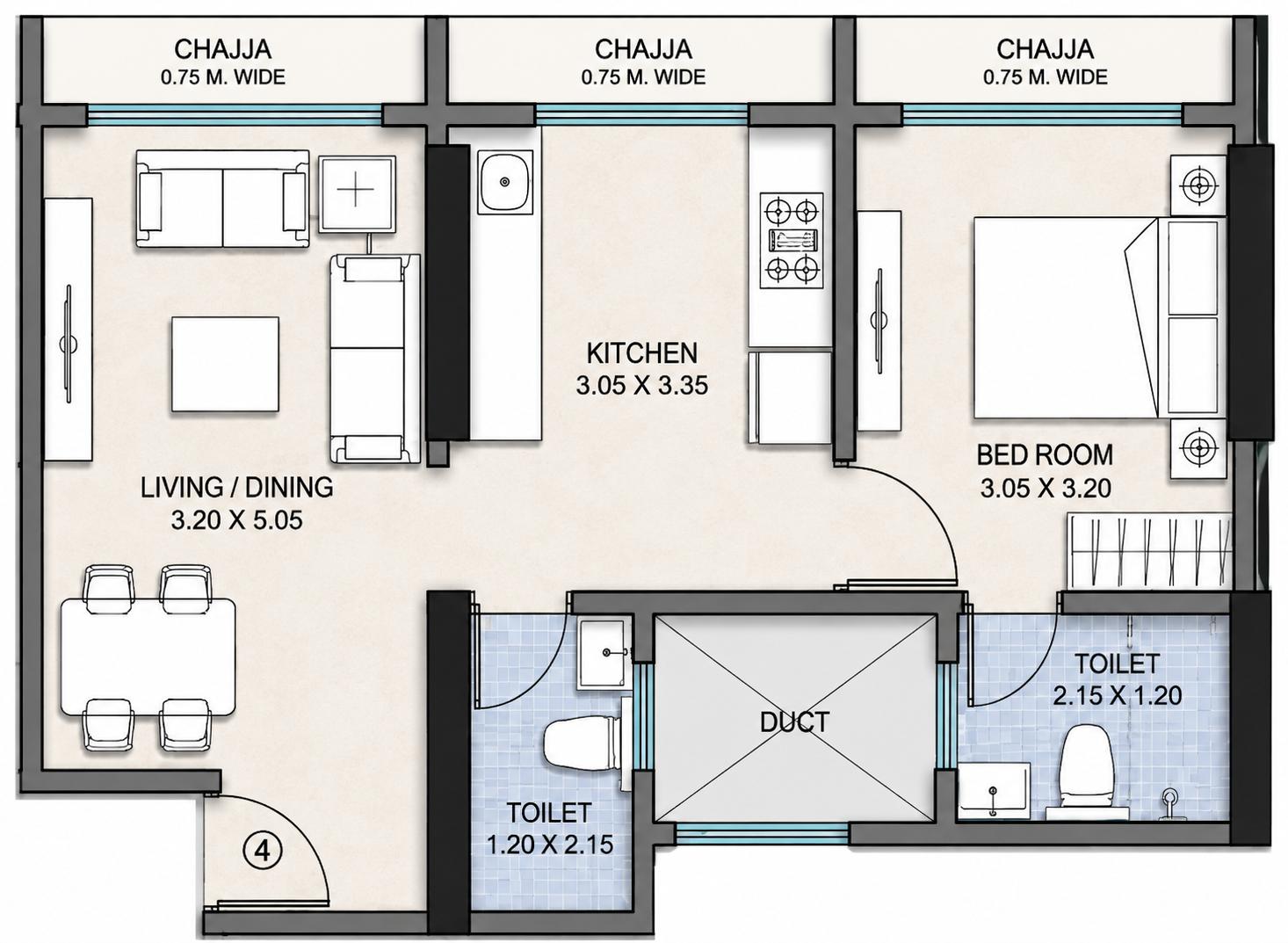 1BHK Premium floor plan