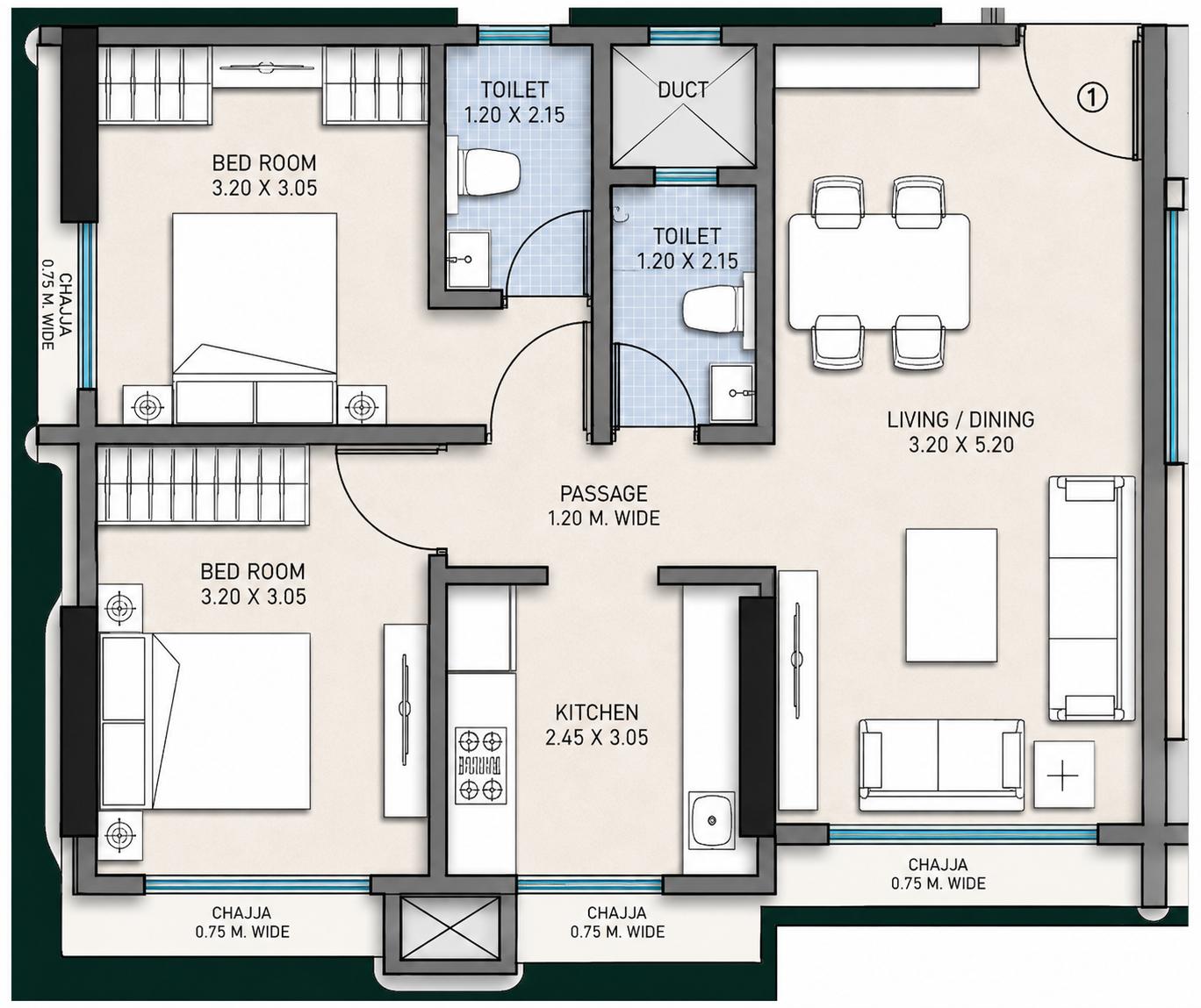 2BHK Premium floor plan