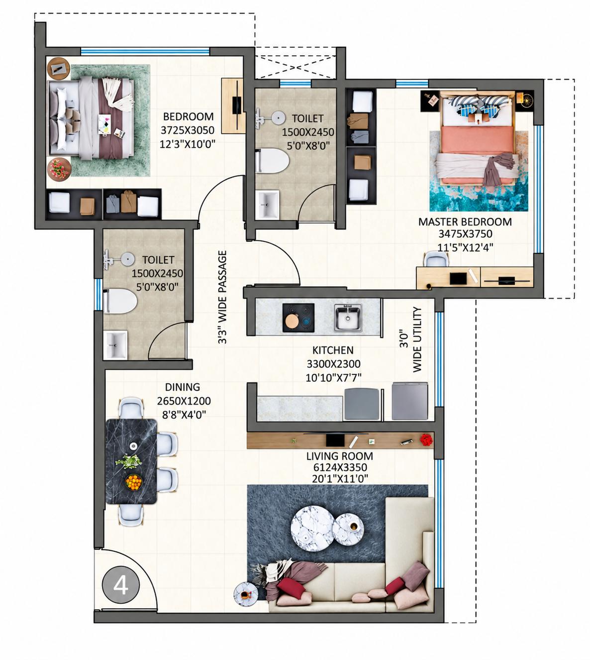 2BHK Luxury floor plan