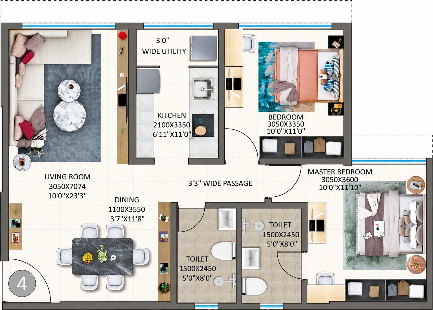2BHK floor plan