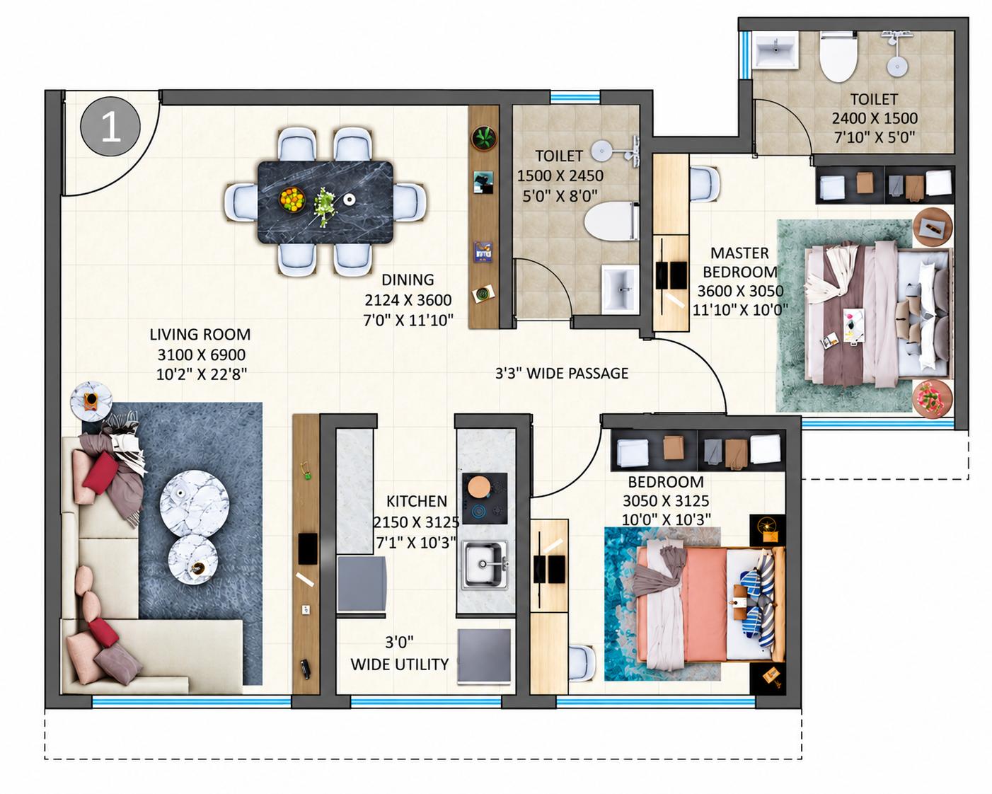 2BHK Premium floor plan