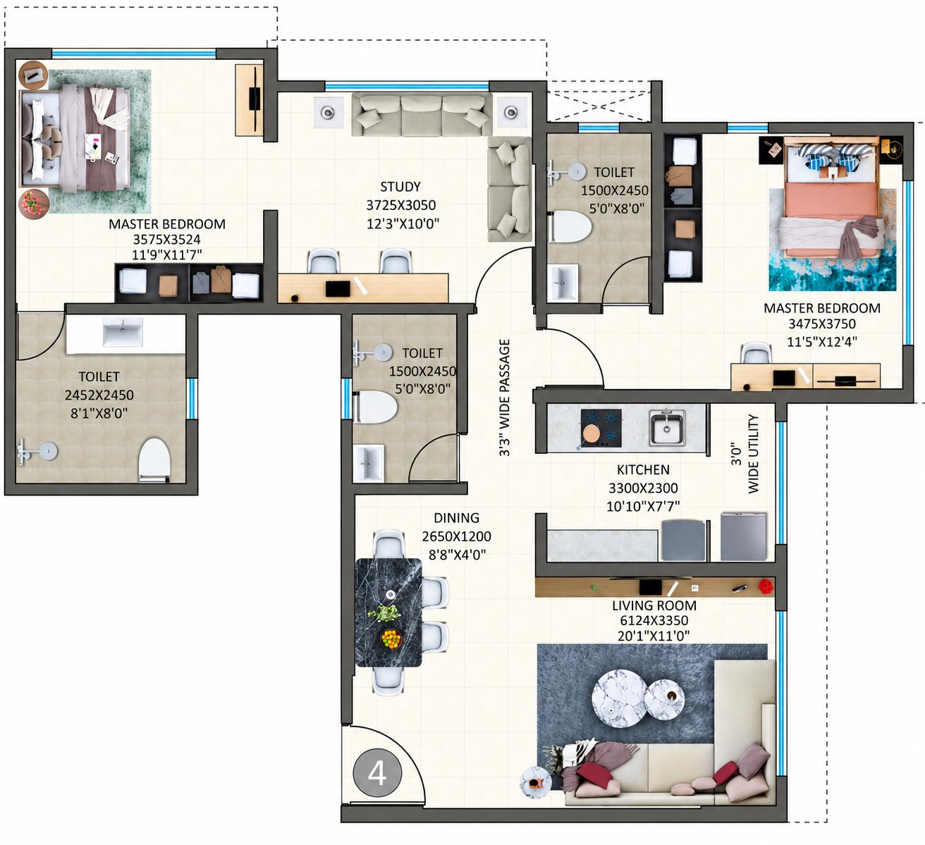 3BHK Premium floor plan