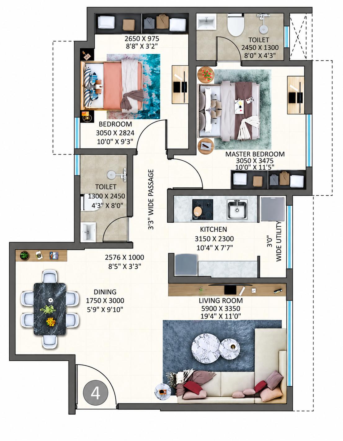 2BHK Elite floor plan
