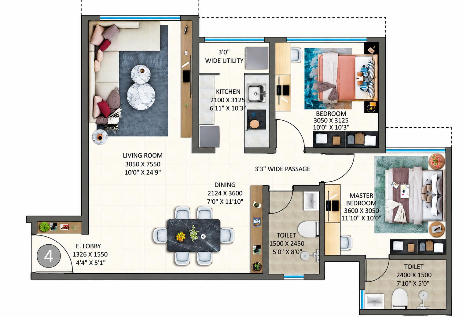 2BHK Signature floor plan