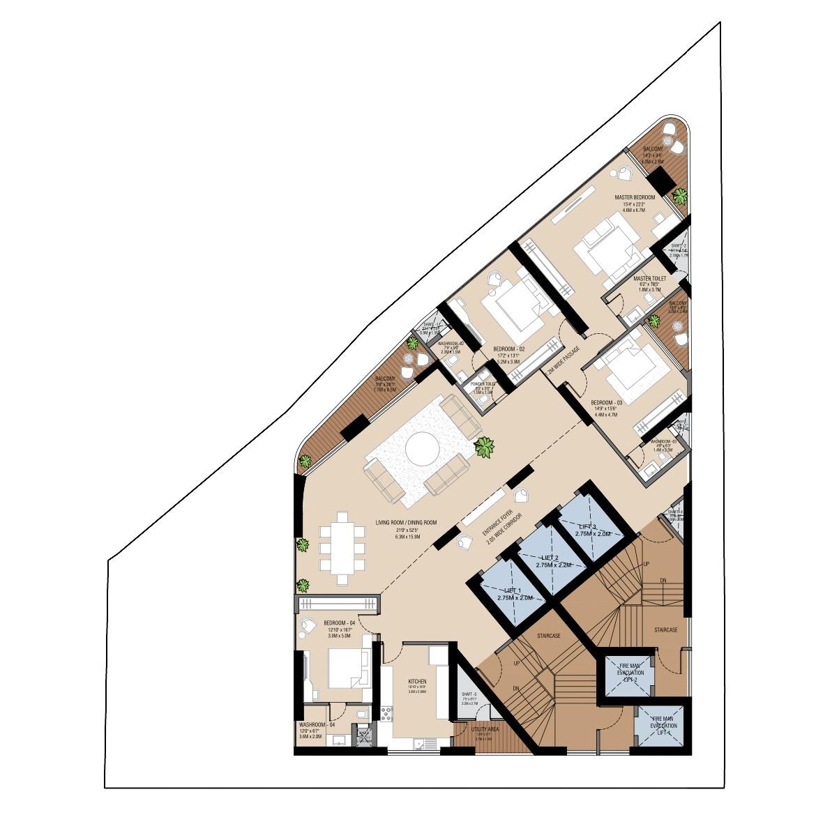 4 BHK floor plan